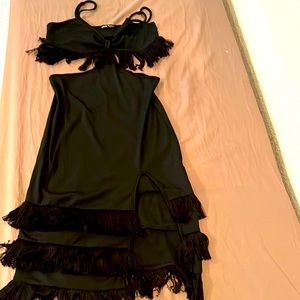 SHEIN Cut Out Tie Halter Bodycon Club black Dress, adjustable straps .